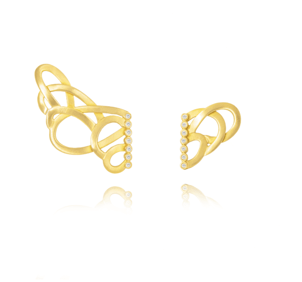 Brinco EarCuff Renda Assimétrica em Ouro Amarelo com Diamantes
