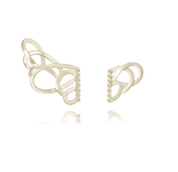 Brinco EarCuff Renda Assimétrica em Ouro e Diamantes Champagne