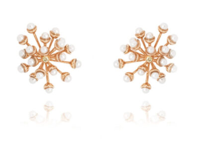 Brinco Flor de Hera em Ouro Rosa e Pérolas