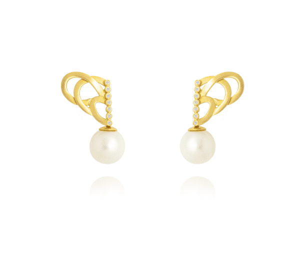Brinco EarCuff Renda Petit em Ouro Amarelo com Diamantes e Pérolas